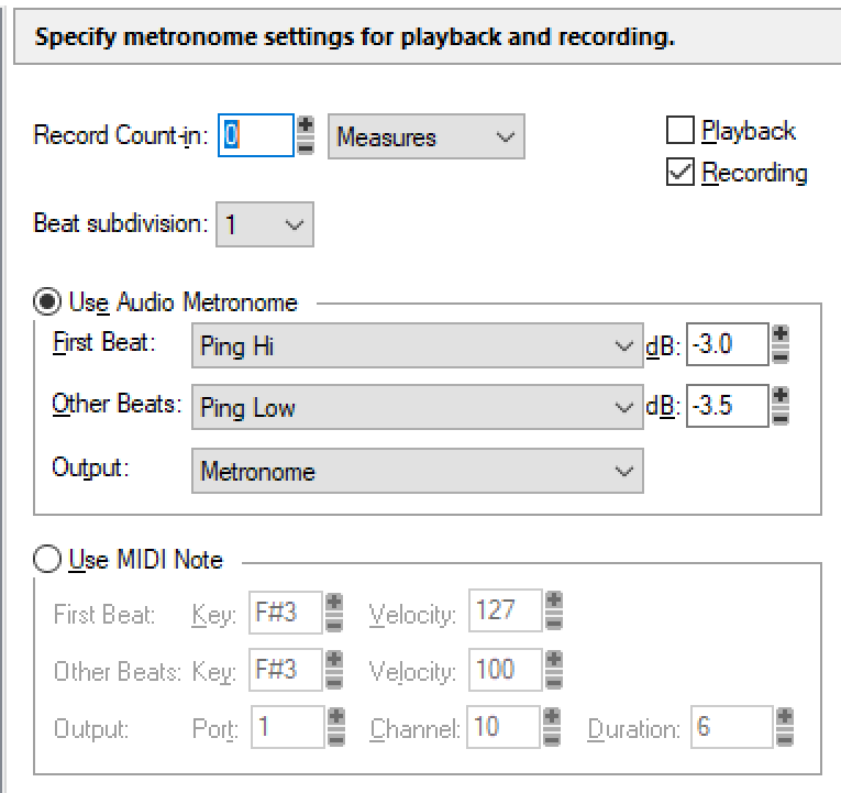 No metronome settings