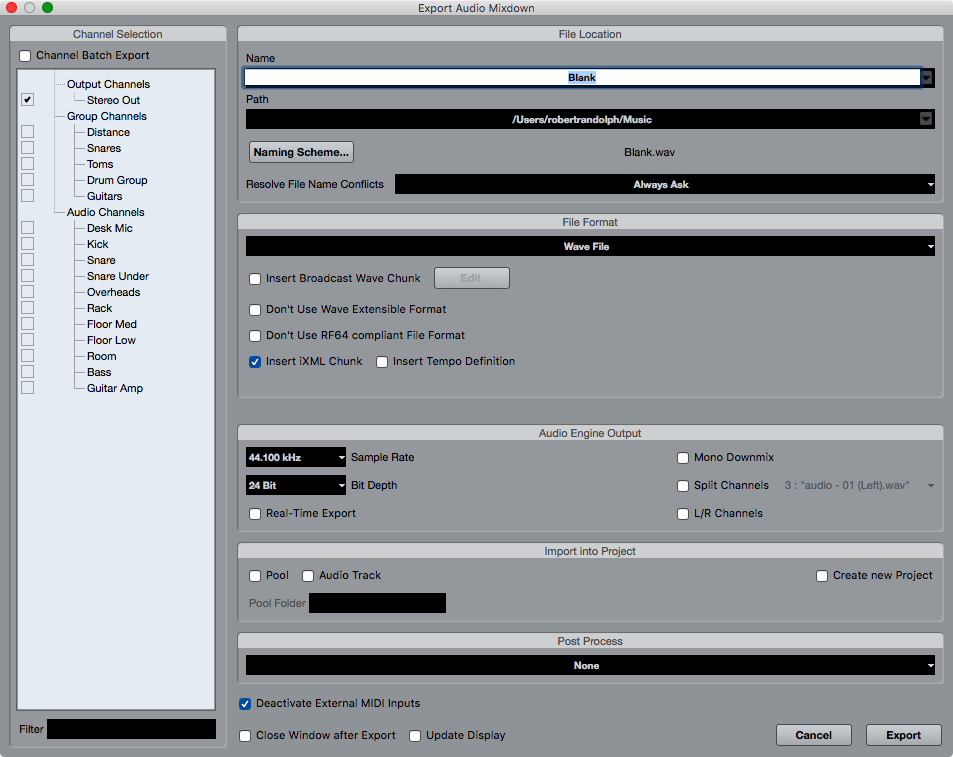 Stem Export in Cubase