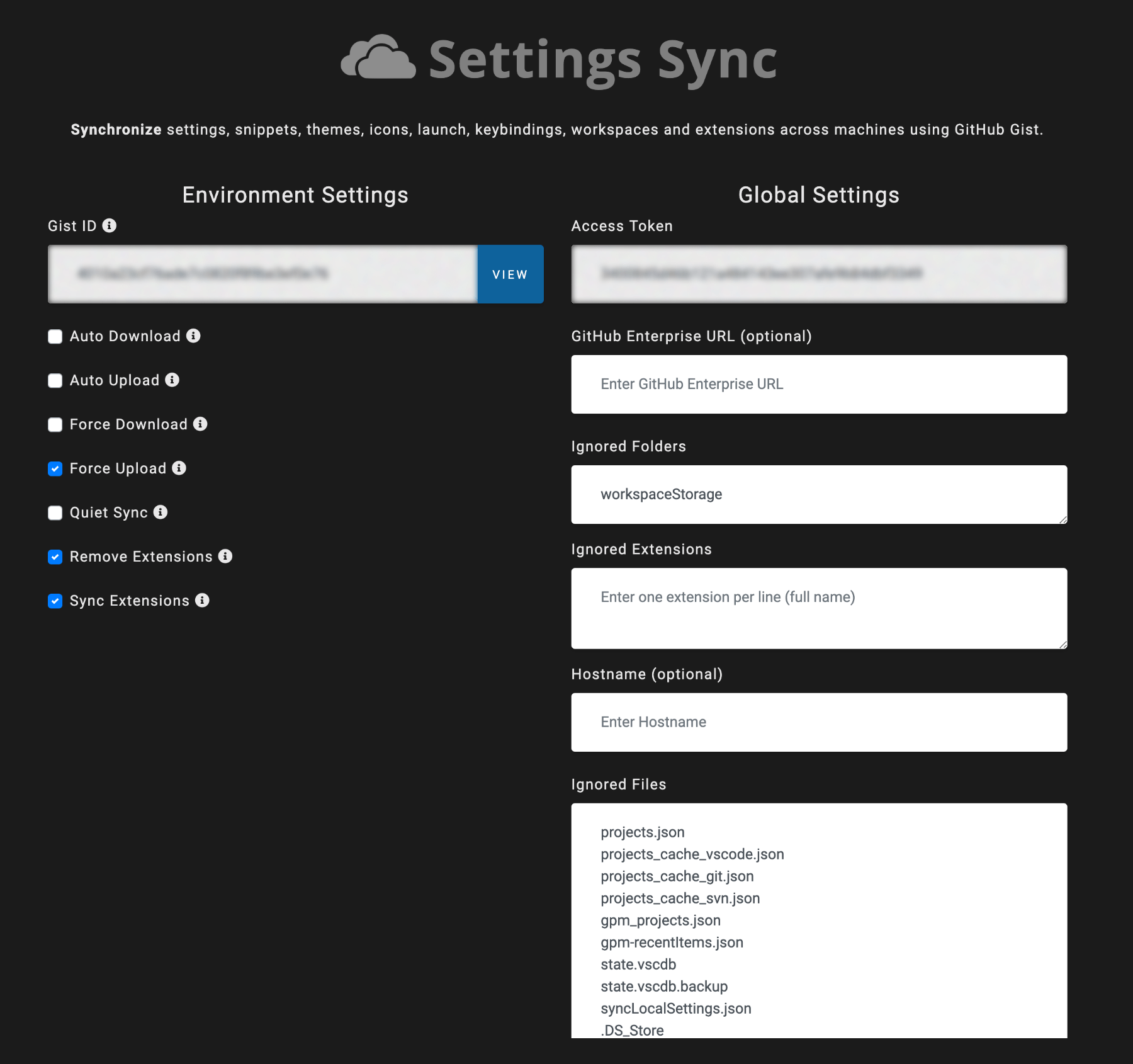 Settings Sync Settings