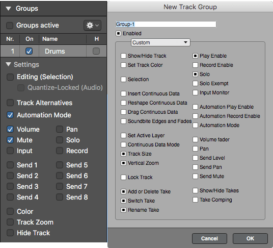 Track Grouping Options