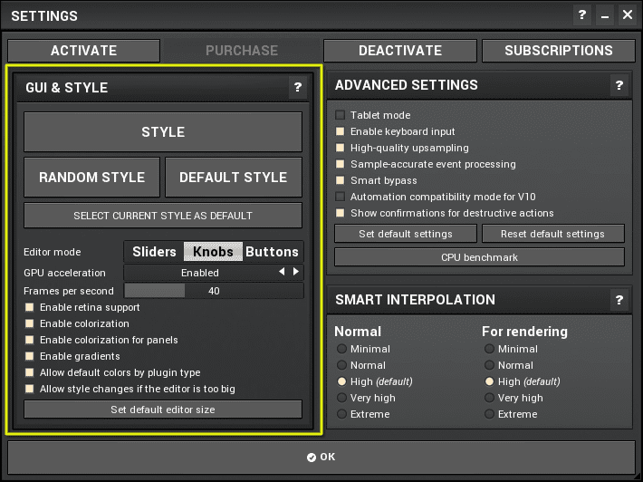 GUI settings