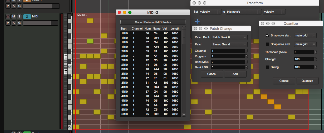 MIDI editing