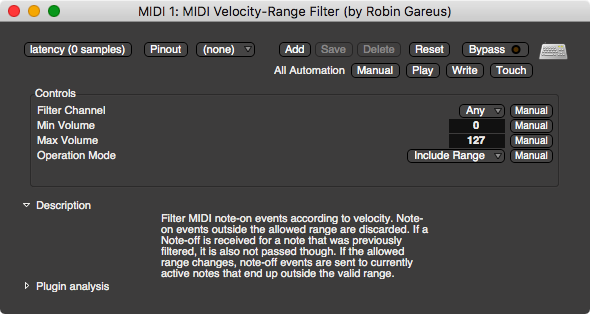 MIDI Velocity Range Filter