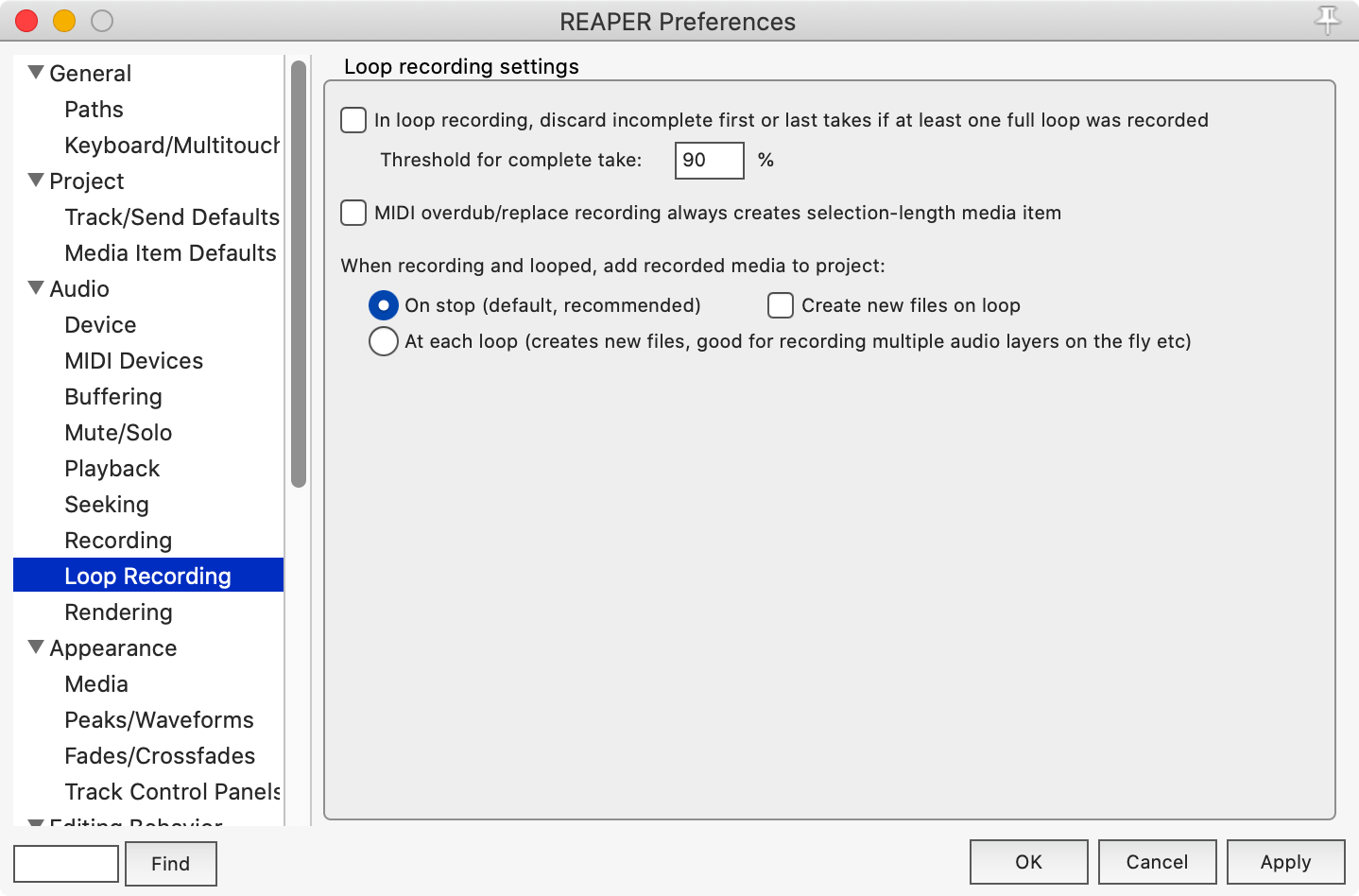 Loop Recording Settings